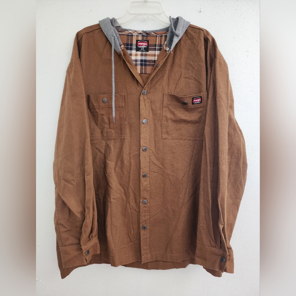 Mens's Wrangler Brown Button-Up Jacket With Hood - image 1